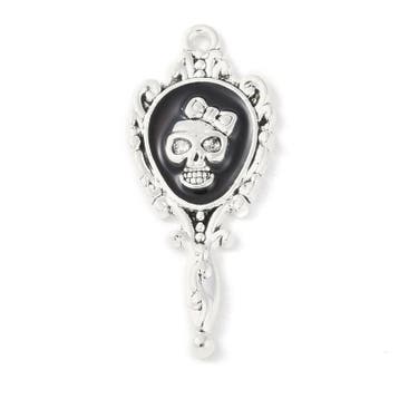 1 x Metalen bedeltje Halloween spiegel met skull – antiek., Ophalen of Verzenden, Nieuw, Kraal