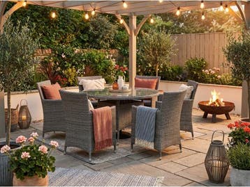 Veiling - Dining set 7-delig - Grijs wicker met grijze kusse, Nieuw
