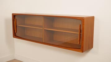 Vintage dressoir | Glazen schuifdeur | Zwevend | 160 cm, Ophalen of Verzenden, Nieuw