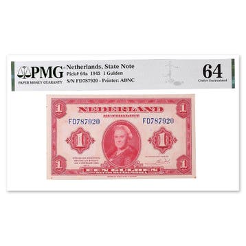 1 Gulden Wilhelmina 1945 PMG 64, Postzegels en Munten, Bankbiljetten | Nederland, Verzenden