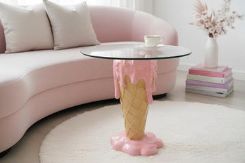 Salontafel ICE CREAM 50cm met gehard glas roze beige - 48036, Huis en Inrichting, Tafels | Salontafels, Ophalen of Verzenden, Nieuw