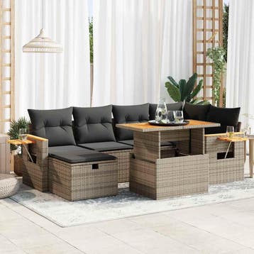 vidaXL 8-delige Loungeset met kussens poly rattan grijs, Verzenden, Nieuw, Loungeset