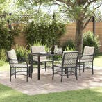 vidaXL Tuin eettafelset met kussen 5 pcs Zwart poly rattan, Verzenden, Nieuw, Rotan, 5 zitplaatsen
