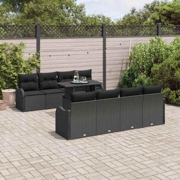 vidaXL Tuin Sofa Set 7 st Zwart poly rattan, Verzenden, Nieuw, 7 zitplaatsen