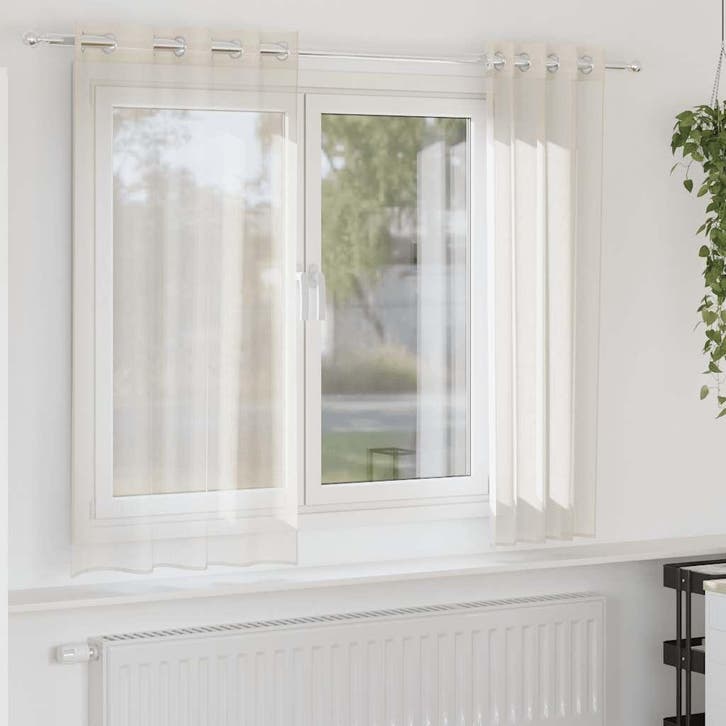 vidaXL Gordijnen voile met doorvoertules 2 st 140x175 cm, Huis en Inrichting, Stoffering | Gordijnen en Lamellen, Crème, Nieuw