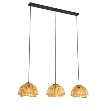 Oosterse hanglamp zwart met naturel bamboe 3-lichts - Pua, Verzenden, Nieuw, Oosters