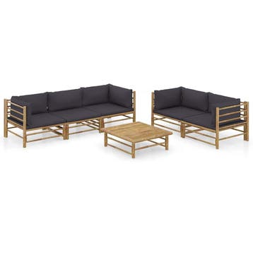 vidaXL 6-delige Loungeset met donkergrijze kussens bamboe, Verzenden, Nieuw, Hout, Loungeset