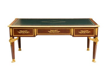 Een mahoniehouten bureau en kuipstoel in Empire-stijl, Ophalen, Gebruikt