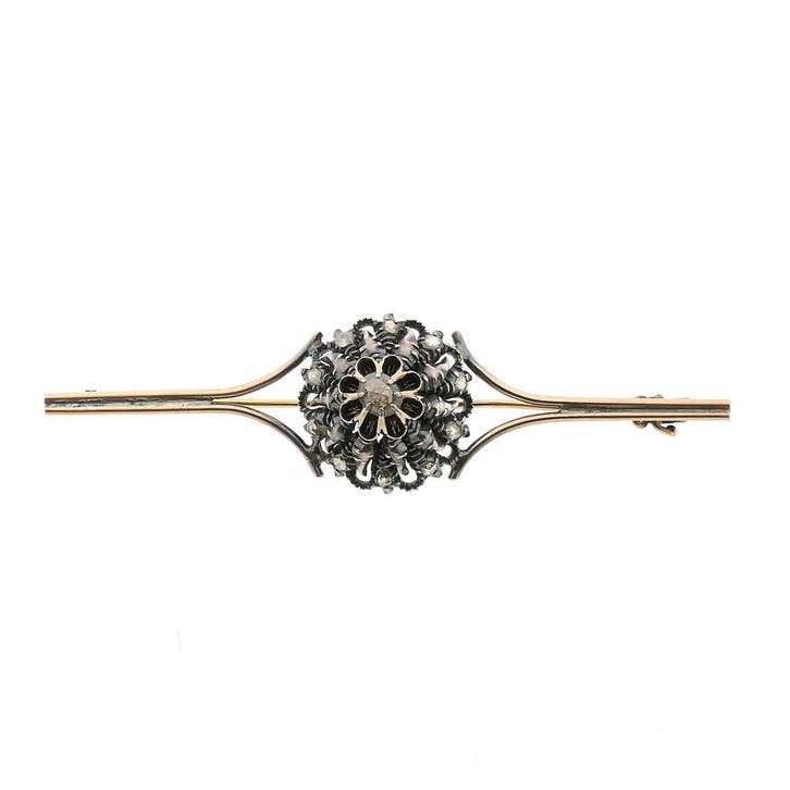Antiek goud met zilveren broche met diamanten; ca. 0,25 ct., Sieraden, Tassen en Uiterlijk, Broches, Zilver, Gebruikt, Met edelsteen